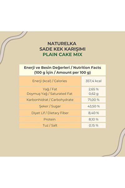 Naturelka Glutensiz Sade Kek Karışımı 250 Gr
