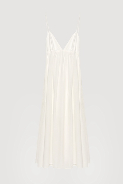 Quzu Thin Strap V-Neck Long Dress Ecru