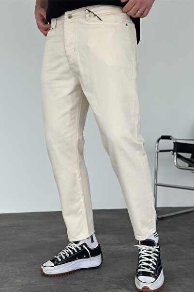 MADZEYMODA Μπεζ τζιν παντελόνι - Ανδρικό Boyfriend Fit KE-444