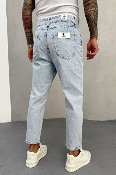 MADZEYMODA Ανδρικό Snow Wash Ice Blue τζιν παντελόνι Boyfriend Fit