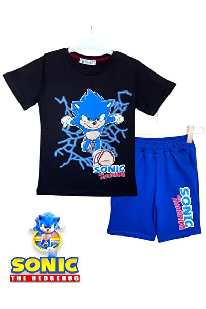 LİTTLE TORTOİSE Erkek Çocuk Sonic Baskılı Bisiklet Yaka Tişört Cepli Şortlu Takım