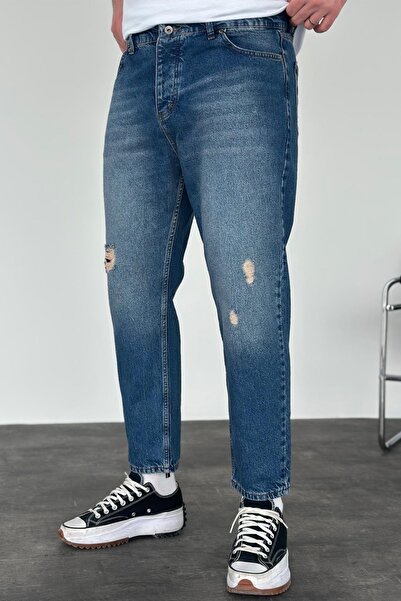 MADZEYMODA Чоловічі джинси-боксерки з синім розривом і деталями з деніму KE-165