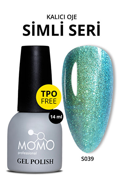 MOMO professional Kalıcı Oje S039, Yoğun Simli Açık Petrol Mavi, 14 ml, TPO- FREE