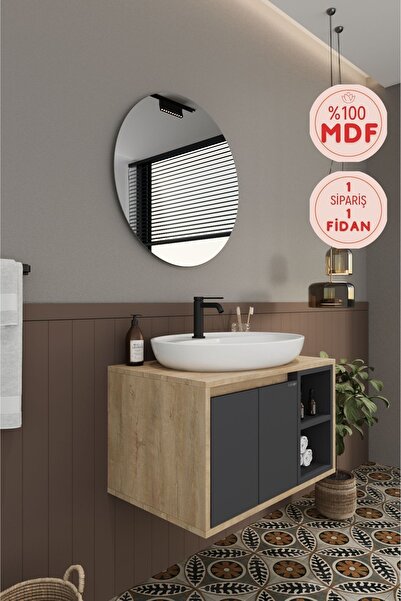 BALNEOM Gül 70 Cm %100 Mdf Lavabolu Banyo Dolabı Ayna Alt Dolap Lavabo