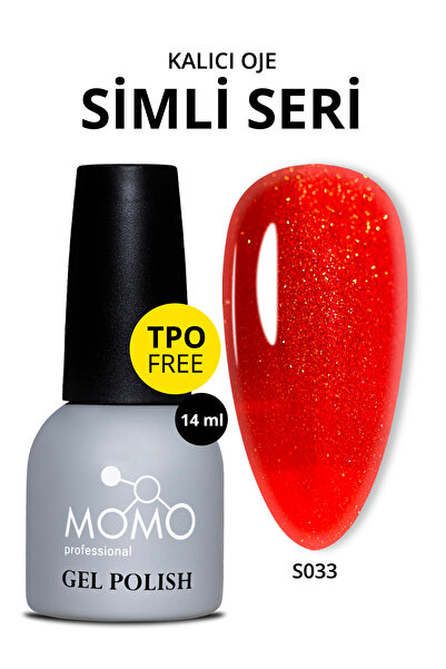 MOMO professional Kalıcı Oje S033, Altın Simli Alev Kırmızı, 14 ml, TPO- FREE