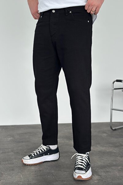MADZEYMODA بنطلون جينز رجالي من قماش الدنيم الأسود من Boyfriend Mz445
