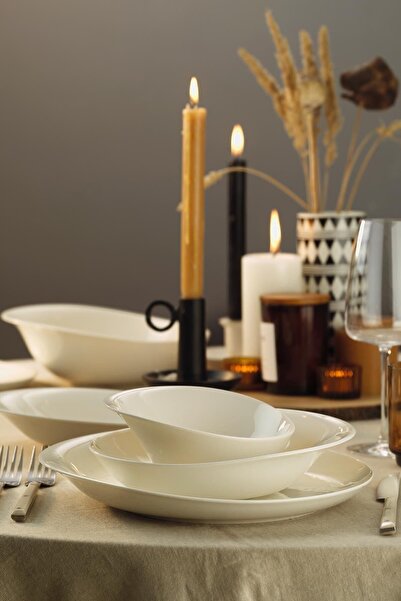 Kütahya Porselen Bone Rosa Dekorsuz Yemek Takımı 52 Parça