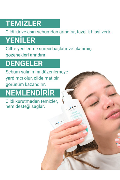 JUVERA Cosmeceuticals Siyah Nokta ve Karşıtı Karma Ve Yağlı Ciltler Için Yıkama Jeli - Sebum Regulating Gel 200ml
