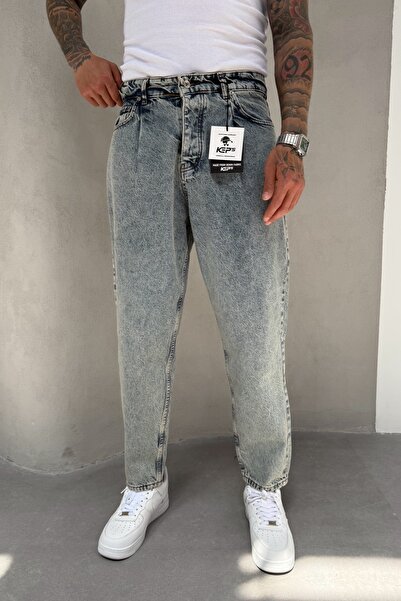 MADZEYMODA بنطال جينز رجالي من Ballon Fit قابل للغسل باللون الأزرق من قماش ال...