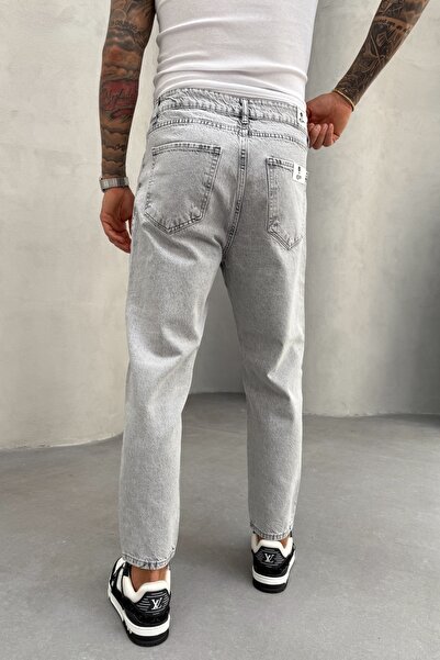 MADZEYMODA Boyfriend Mold Pánské šedé roztrhané detailní džínové tkaniny Jean Jeans Kalhoty KE-747