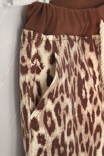 Montisu Leopard Print Children's Trousers – Relaxed Fit – Lace-Up, 100% Woven Cotton.