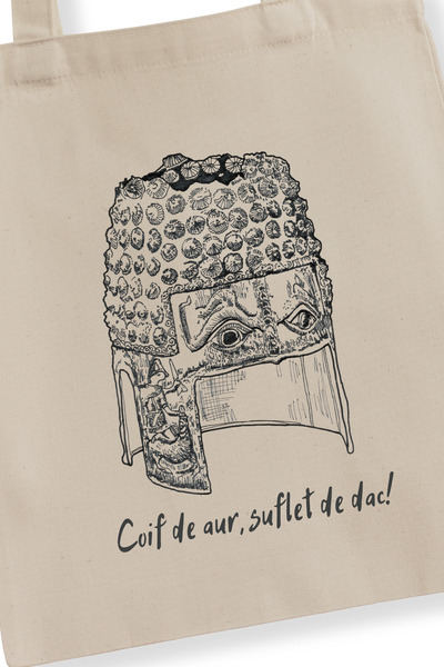 MargotshopArt Natural cotton canvas bag, printed with the Coțofănești Helmet, 41x37 cm