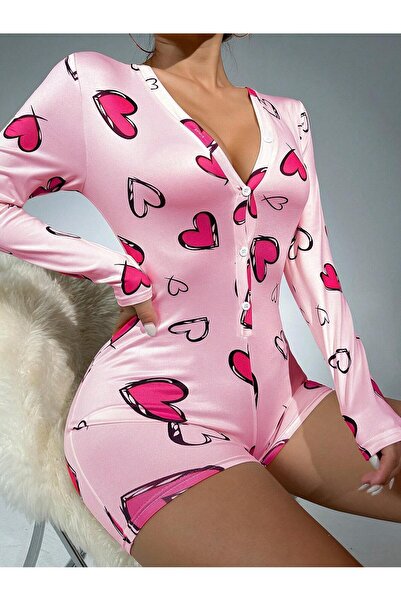 the DIFFerent Pink black heart pattern pajama jumpsuit