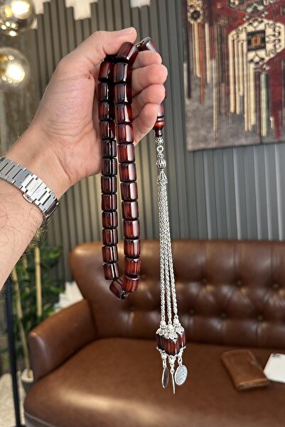 dergah tesbih Şahin Ağa Serisi Ateş-i Sıkma Kehribar Gümüş Tesbih