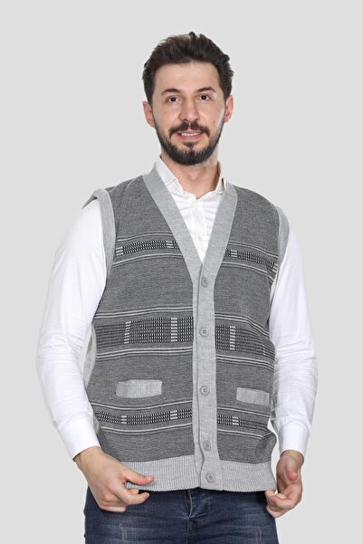 HEDEFNUR TEKSTİL Men's Middle-Aged and Older Knitwear Knitted Acrylic Winter Buttoned Dad Vest