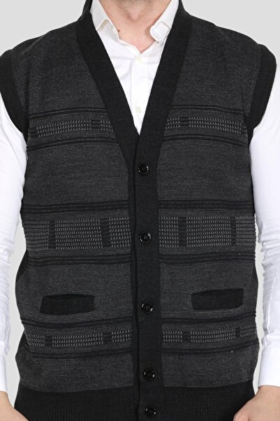 HEDEFNUR TEKSTİL Men's Middle-Aged and Older Knitwear Knitted Acrylic Winter Buttoned Dad Vest