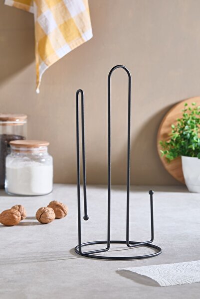 Lora Bianca Matte Black Metal Upright Paper Roll Towel Holder, Napkin Holder Stand