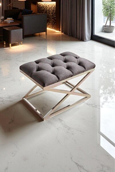 fursimo Delano X Bench Puf – 40 x 60 cm Krom Metal Ayaklı, Babyface Kumaş, 44 cm Yükseklik