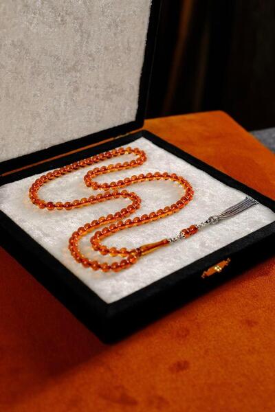 dergah tesbih Özel Gümüş Tasarım 99`luk Damla Kehribar Namaz Tesbihi (Amber), (مسبحة قطرة كهريبار)