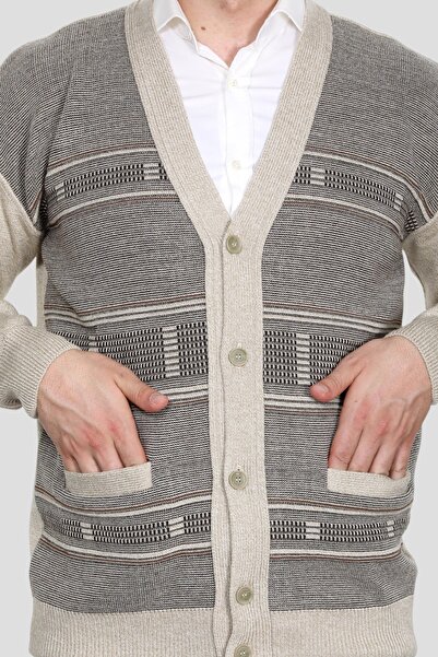 HEDEFNUR TEKSTİL Men's Dad Cardigan Knitwear Knitted Acrylic with Pockets and Buttons