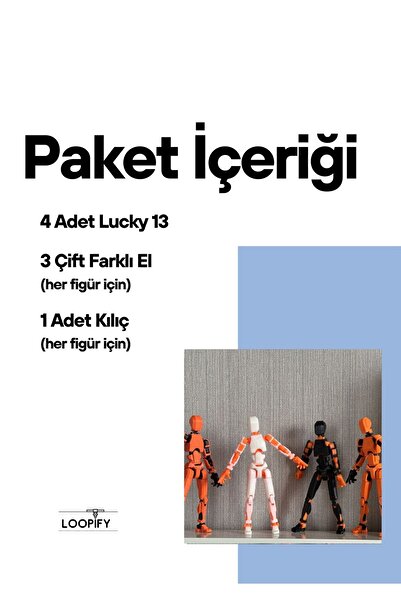 Loopify Lucky 13 Aksiyon Figürü Robot Oyuncak 13cm Turuncu 4'lü Set