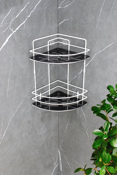HIMYHOME Crystal Shelf Stainless White Double Wire Shampoo Holder Adhesive Bathroom Corner / Shelf