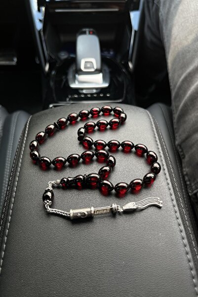 dergah tesbih Hediye Tesbih Gümüş İsimli Kırmızı Kehribar