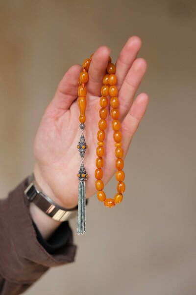 dergah tesbih Efsane Hamur Sıkma Kehribar Gümüş Tasarım Tesbih