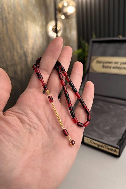 dergah tesbih 14 Ayar Altın Püsküllü Hareli Bilek Boy Sıkma Kehribar