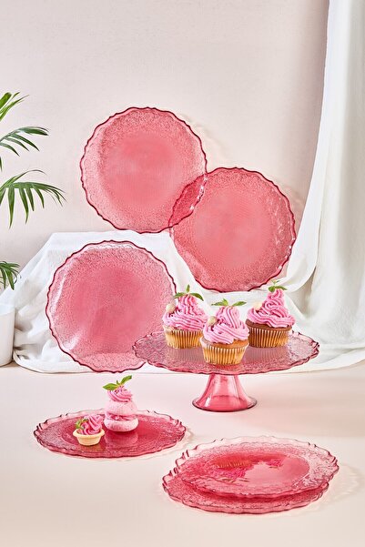 Lora Bianca طقم أطباق تقديم الكيك مكون من 7 قطع من نسيج