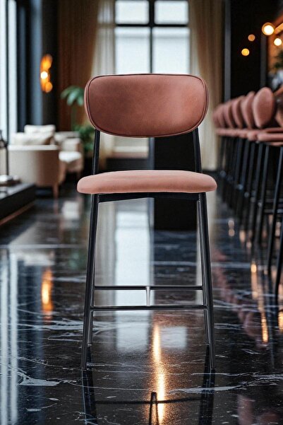 fursimo Hanev Serisi 1 Adet 65 Cm Kiremit Ada Mutfak Bar Sandalyesi Siyah Met...