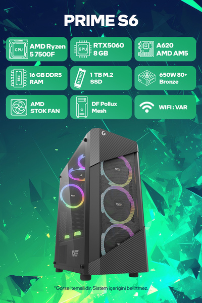 Game Garaj Prime S6 AMD Ryzen 5 7500F 16GB RAM 1TB SSD RTX5060 FreeDOS Oyuncu...