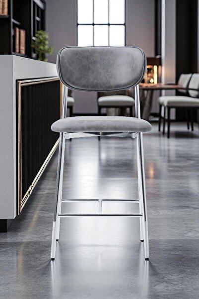 fursimo Hanev Serisi 1 Adet 65 Cm Gri Ada Mutfak Bar Sandalyesi Krom Kaplama ...