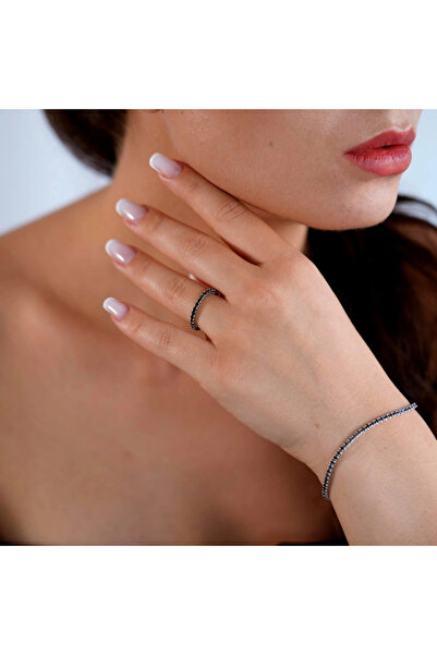 Sandra Ferretti Inel Eternity Aur Alb 18K cu Diamante Naturale Negre de 1.07 Carate