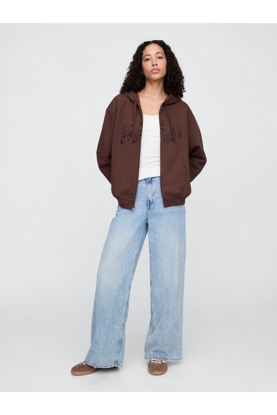 GAP Γυναικείο φούτερ με φερμουάρ με καφέ λογότυπο