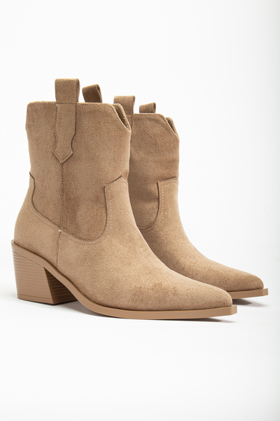 DENORA Κοντά μποτάκια με πέτρα Mink Sand Matte Suede Western Cowboy