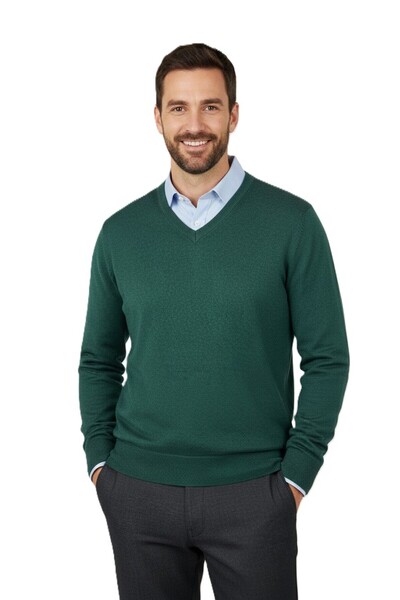 Oppland Men's Long Sleeve V-Neck Solid Color Classic Model Comfortable Cut Fu...