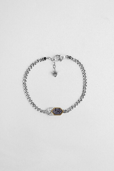 So CHIC... Taşlı Zırh 14 Ayar Altın Erkek Gümüş Zincir Bileklik