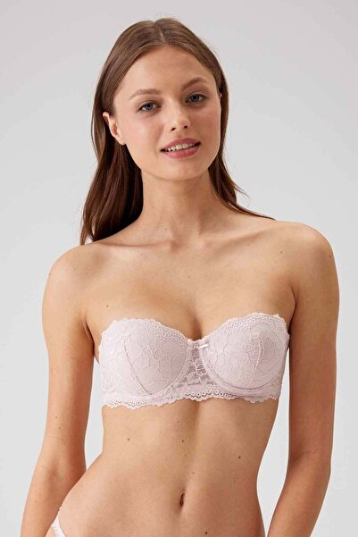 Pierre Cardin 2'li Ekonomik Paket Pudra-siyah 6203-2 Pisa Balenli Destekli Straplez Dantelli Sütyen Set