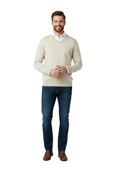Oppland Men's Long Sleeve V-Neck Solid Color Classic Model Comfortable Cut Fu...