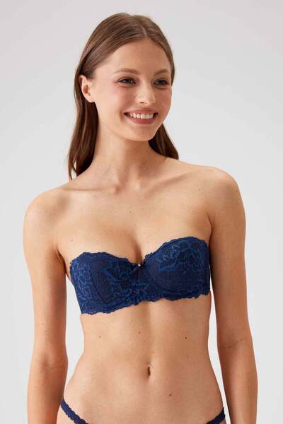 Pierre Cardin Economic Pack of 2 Ecru Navy Blue 6202-2 Siena Underwire Non-Supported Strapless Lace Bra Set