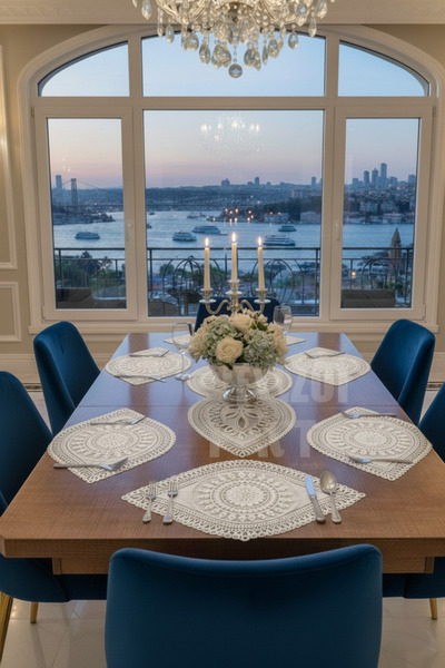 Çt Çeyizci Tekstil Supla Runner Seti Sunumluk Kordone Nakışlı Modern Amerikan Servis Takımı 6 Kişilik Set