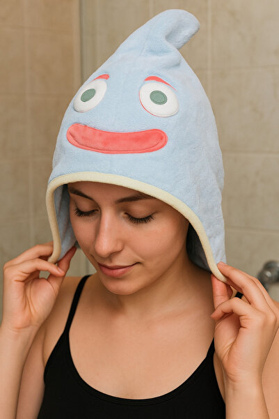 TAKIŞTIR Синій рушник для волосся з фігуркою монстра / еластична стрічка