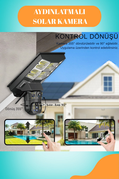 Venas 6MP FullHD Sokak aydınlatmalı 20.000 Mah bataryalı Solar Panelli Hareket sensörlü Projektör kamera