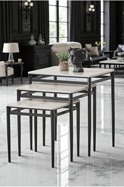 fursimo Damrin Serisi Traverten Desen 1. Sınıf Mebran Mdf 3’lü Zigon Sehpa Ta...