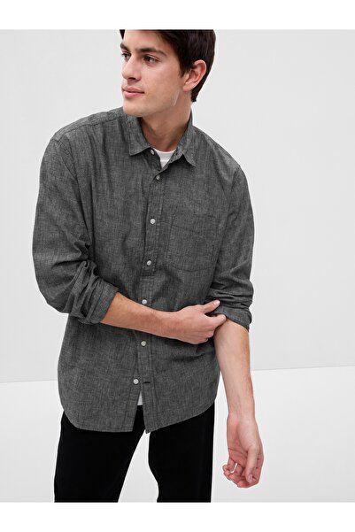 GAP Erkek Gri Untucked Fit Chambray Gömlek