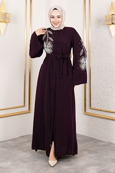 Tesettür Dünyası Daisy Patterned Bead Embroidered Hijab Ferace TSD240314