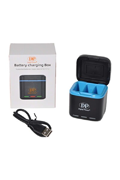 DP GP-810 Gopro Hero 9 10 11 12 Black Üçlü Batarya Pil Şarj Cihazı