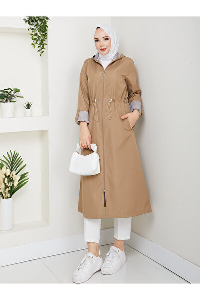 RACE FASHİON Çizgili Bondit Kumaş Su Geçirmez Trençkot 120 cm Rc5010