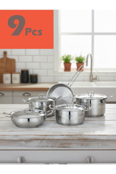 Top Chef 9-Piece Stainless Steel Cookware Set, Oven Safe, Dishwasher Safe, Grade 304
